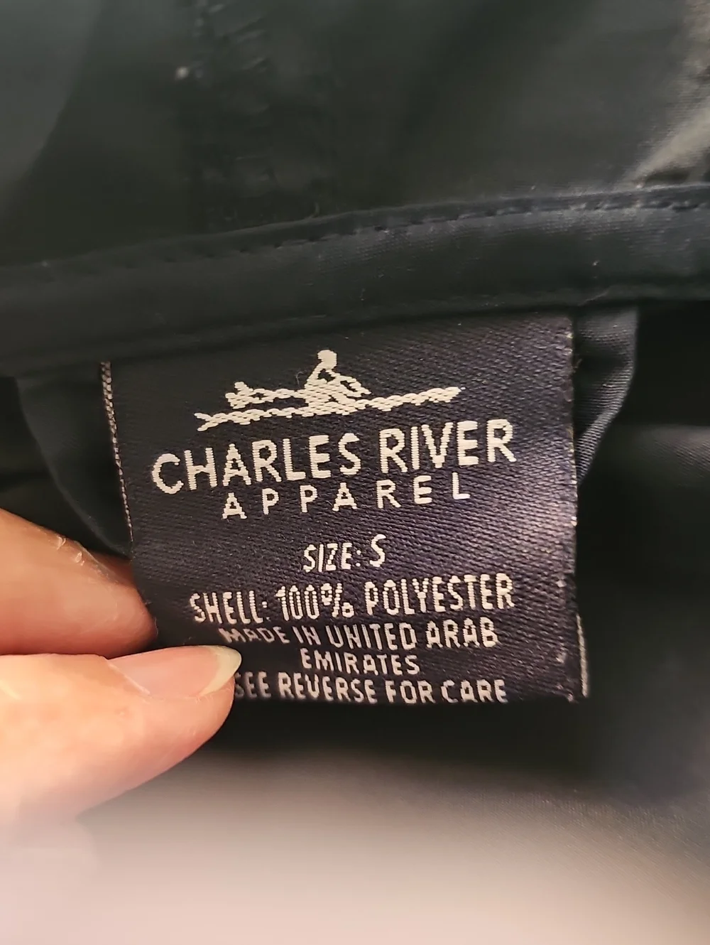 Charles River Navy Blue Hooded Windbreaker with Monogram Embroidery. Sz Small